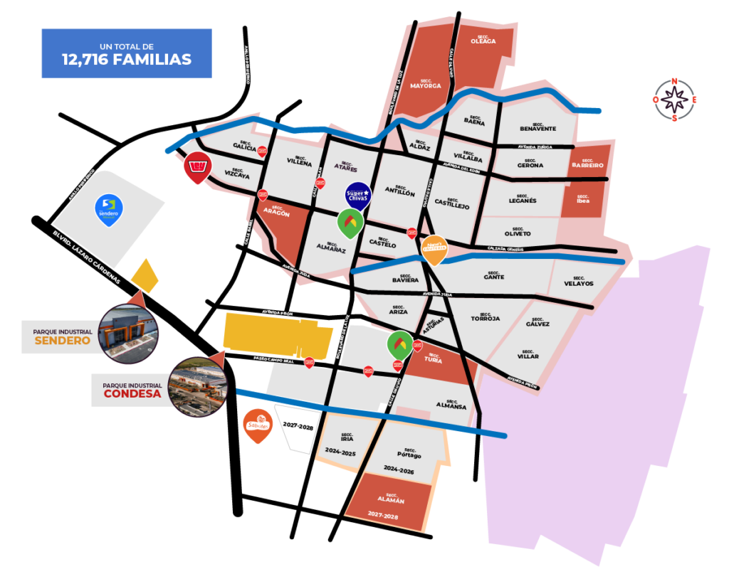 Mapa geográfico de Condesa en Mexicali. 